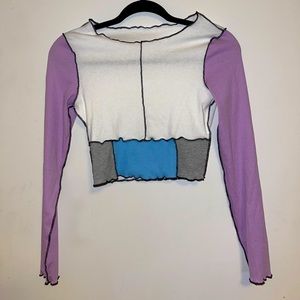 Multicolor (purple, white, baby blue, gray) cropped top